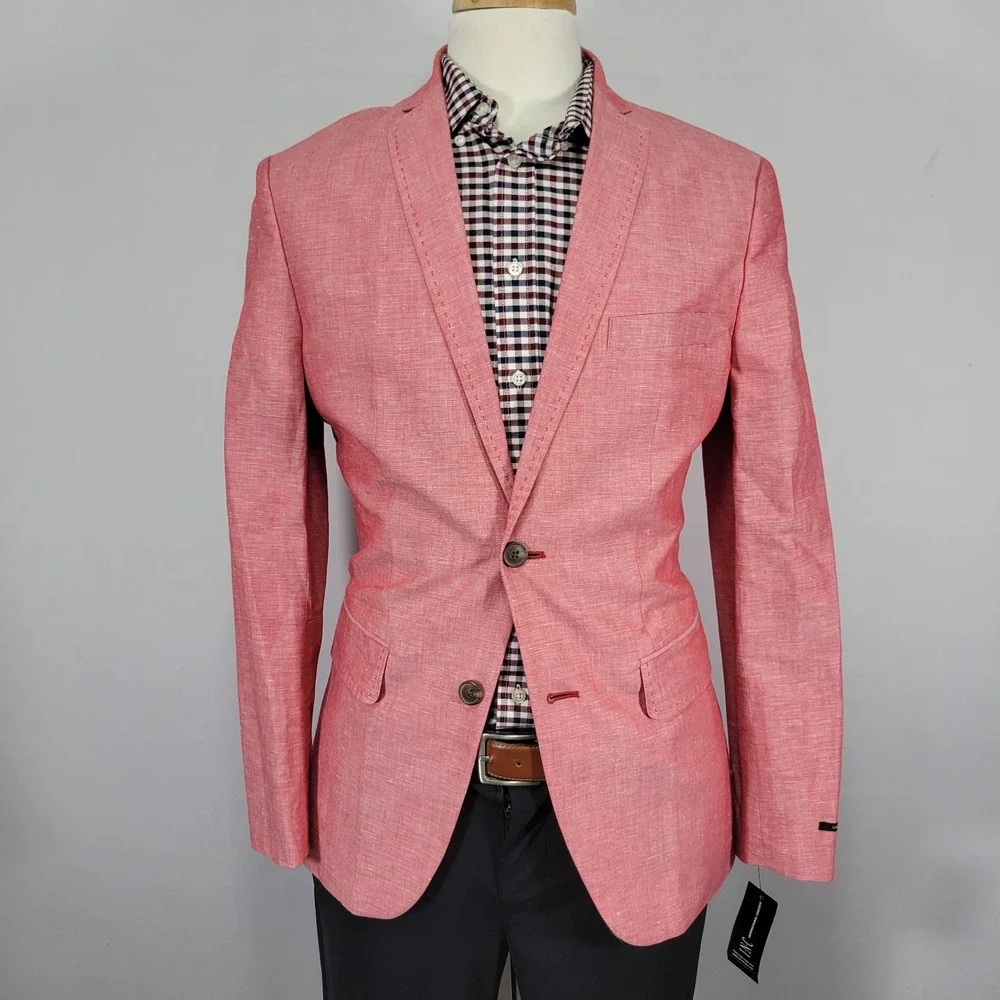 INC International Concepts Men's Sport Coat Blazer Coral Pink Linen Blend Small - Picture 1 of 16